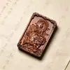 Placa "Sem Preocupações" de madeira de azinheira atingida por raio, escultura dupla face feita à mão por Qingxuan God, pingente de artesanato em madeira, ornamento e decoração suspensa