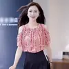 Blusa Retro de Gasa Floral para Mujer, Estilo Caliente Verano 2026, Corte Holgado, Top que Cubre el Vientre, Hombros Descubiertos, Blusa Elegante y a la Moda