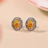 Yuebao Joyería Flor de Ámbar Plata de Ley S925 Flor de Ámbar Hoja Ovalada Diseño Europeo Vintage Pendientes de Plata Transfronterizo