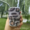 Vaso de Licor Mini de Lujo con Pedrería, Taza de Café Estilo Italiano con Estampado de Leopardo, Vaso con Popote de Acero Inoxidable, Vaso para Agua