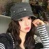 Gorra de Mezclilla Lavada Nueva de Otoño Azul Marino para Mujer, Gorra Plana Retro Desgastada de Periodista, Hace que la Cara Parezca Más Pequeña
