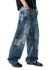 Roupa Masculina Fengshe / Calça Xadrez Mosaico High Street Americana Jeans Masculino Streetwear da Moda Calça Reta Solta