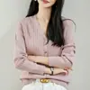 Cárdigan de Punto de Algodón Puro con Cuello en V Estilo Minimalista para Viajes Diarios para Mujer, Suéter de Diseño Francés con Botones, Ropa de Abrigo de Manga Larga