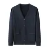Nuevo cárdigan de otoño e invierno para hombres de mediana edad y mayores, suéter a cuadros, cárdigan de botones, top casual, chaqueta para papá