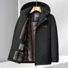 2026 Invierno Ropa para Papá de Mediana Edad y Mayor Casual de Negocios para Hombre Chaqueta de Algodón Gruesa con Forro de Terciopelo y Capucha Desmontable Ropa de Abrigo Cálida