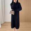 Vestido tejido de punto trenzado de cuello redondo de color sólido estilo perezoso estilo japonés otoño e invierno nuevo comercio exterior Maillard wear vestido suéter a juego