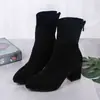Comercio exterior transfronterizo 2026 botas de nuevo estilo, botas calcetín, botines, zapatos de mujer, tacón grueso, punta fina, tacones altos, botas elásticas