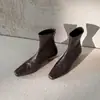 Botines Cortos Moda Estilo Británico Adelgazantes de 3.5cm 2026 Otoño/Invierno Nuevos Botas de Moda con Tacón Grueso y Punta Cuadrada con Cremallera Trasera para Mujer