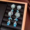 Brincos de Prata Vintage Usados com Flor de Zircônia Cúbica e Franja Moda Exquisitos Brincos de Tarraxa Retrô Joia de Orelha com Sensação Leve de Luxo de Alta Qualidade
