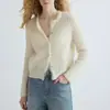 Nice peopl 2026SS Cardigã de Tricô Trançado de Lã Mohair Seda Renda Falso Duas Peças