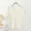 Camiseta de Manga Corta con Cuello en V de Lana Tencel Lenzing para Mujer 2026 Verano Ajuste Delgado y Sensación de Alta Gama