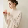 Suéter de cachemira de doble hebra engrosado de cuello alto medio para mujer, 100% cachemira pura, elegante capa interior, suéter base de color liso