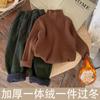 [em estoque Coreia do Sul suéter infantil gola alta parcial outono e inverno peça única veludo suéter infantil bebê forrado com fleece espessado]