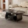 Mesa Lateral Móvil Simple de Gama Alta Lujo Ligero Moderna Ovalada de Piedra Sinterizada Sala de Estar Uso Doméstico Sensación de Gama Alta Apartamento Pequeño Mesa de Café