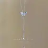Colar Borboleta com Franja Longa Prateado para Mulheres, Corrente para Clavícula Ajustável Hot Girl, Acessórios de Luxo Acessível de Nicho