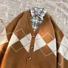 Cárdigan Nuevo de Punto con Cuello en V para Hombre Otoño e Invierno Tendencia Juvenil Chaqueta Cárdigan de Punto Cárdigan Suéter a Cuadros