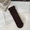 Meias Estilo Retrô Outono Inverno Finas Doces Meias com Renda e Babados Cor Sólida Simples Versátil Meia de Cano Médio Meias Largas