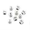 3830 cubos digitales cuadrados de plata antigua 0-9 colgante pequeño material cuerda trenzada hecha a mano pulsera de cuentas accesorios de cuentas