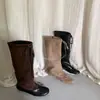 Botas longas plissadas com cadarço e bico redondo 2026, emagrecedoras, com design interno que aumenta a altura, botas justas e botins, nova coleção de outono para mulheres