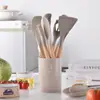Edição Spotlight Barril Redondo Utensílios de Cozinha de Silicone com Cabo de Madeira Conjunto de 14 Peças Utensílios de Cozinha de Silicone Espátula Ferramentas de Cozinha Antiaderentes