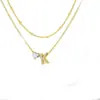 Amazon Diseño de Nicho Sentido Acero Inoxidable 26 Letras Incrustaciones de Diamante Amor Collar en Capas Letra Inicial Cadena Doble Clavícula