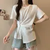 Top de Moda de Verano para Mujer Talla Grande Nudo Retorcido Hombro Asimétrico Camiseta Versátil de Manga Corta Adelgazante