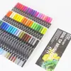 Traje de bolígrafos de acuarela de doble punta de 132 colores 120 colores 100 colores Marcador de punta suave al agua Estudiantes de arte Pluma de línea fina