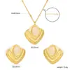 Conjunto de Brincos e Colar em Formato de Leque com Pedra Olho de Gato Esmeralda Retro de Nicho Transfronteiriço com Toque de Luxo e Elegante Joia de Aço Inoxidável