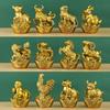 Ornamentos do zodíaco de latão Conjunto completo de Yuanbao Rato Boi Tigre Coelho Dragão Cobra Cavalo Ovelha Macaco Galinha Cobre Cão Porco Artesanato Presente