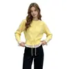 Suéter de renda patchwork versátil e elegante, estilo coreano, para outono e inverno, novo para mulheres, top de tricô estilo doce com cintura marcada