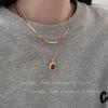 Collar con Colgante Cuadrado Dorado para Mujer 2024 Doble Capa Apilado Uso Lujo Ligero Nicho Otoño e Invierno Cadena de Espiga Lana Hueso de Serpiente Accesorios Exquisitos