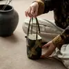 Bolso Tote Cilíndrico de Tela Mojie Accesorios para Ceremonia del Té Bolso de Mano Portátil para Exteriores Bolsa de Almacenamiento para Juego de Té Bolso de Tote de Viaje