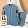 Conjunto térmico de dos caras para hombre, playera y pantalón térmicos gruesos, nuevo conjunto de ropa interior térmica de cuello medio para invierno