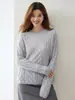 ¡Diseño hueco de lujo ligero! Suéter de cachemira para mujer con cuello redondo y estampado de hojas, tejido de punto holgado, casual y elegante, suave y cómodo
