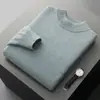 Entrega de comércio exterior transfronteiriço: Suéter base de lã masculino para negócios casuais, cor sólida, com sete pontos, espessado, plano, gola dupla de altura média