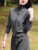Suéter de Punto Gris de Cuello Alto con Botonadura Sencilla para Mujer 2024 Nueva Moda Holgado Casual Estilo Occidental Combinable Top de Manga Larga