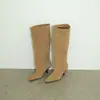 Botas Altas de Tacón Alto con Punta para Mujer Chuyuji 2026 Otoño/Invierno Vintage Maillard para Pantorrilla Ancha por Encima de la Rodilla