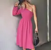 Otoño 2026 Nueva Moda Femenina Europea y Americana Wish Sitio Independiente Más Vendido Clásico Color Sólido Vestido de Manga Larga de un Hombro