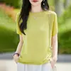 Camiseta de Manga Corta de Punto Sin Costuras Estilo Elegante y Maduro para Mujer, Top Delgado Adelgazante Holgado de Verano con Mangas Volantes Pequeñas