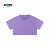 Nuevo top de verano de color liso de 210 g, cropped, corte ajustado, para mujer, con mangas cortas y diseño de jersey