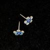 Brincos de pino pequenos com flor azul queimada e trevo de prata S925 natural, brincos simples e doces para meninas, brincos retrô estilo étnico