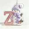 Nuevos Adornos Navideños de Muñeco de Nieve Morado Transfronterizos con 26 Letras Inglesas, Acrílico Plano para Colgar en Casa o Coche