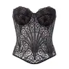 Corsé Estilo Corte Europeo y Americano con Malla Transpirable Sexy Shapewear Top, Corsé de Encaje Irregular Hueco de Doble Capa