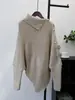 Estilo Coreano Estilo Perezoso Asimétrico Cuello Alto Mangas de Murciélago Empalme de Piel Tejido Superior Jersey Elegante Tendencia Femenina