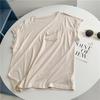 Camiseta top básica de modal com bolso, manga morcego, verão, que reduz a idade, cobre a barriga, modeladora, curta, que reduz a idade