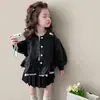 Chaqueta de encaje y piel estilo coreano para niñas, nueva moda primavera y otoño 2026 para niñas pequeñas