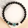 Pulseira de Contas Redondas de Obsidiana Negra Natural Novo Estilo Chinês Pulseira de Contas Azuis de Jade Água Sorte-Virada Presente de Verão para Namorada