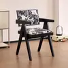 Silla de Comedor de Madera Maciza para el Hogar, Silla Chandigarh Estilo Mediados de Siglo, Silla con Reposabrazos Suaves Estilo Wabi-Sabi, Silla de Ratán para Ocio