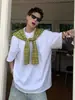 Camiseta de Verano Fina de Estilo Americano de Dos Piezas Falsas para Hombre con Chal Incorporado, Casual Holgada Versátil de Manga Corta para Hombre