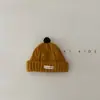 Gorro de Lana para Bebé Estilo Otoño e Invierno Etiqueta Pequeña Combinación de Colores Bola de Pelo Gorro de Punto Ropa para Bebé Tejido Gorro